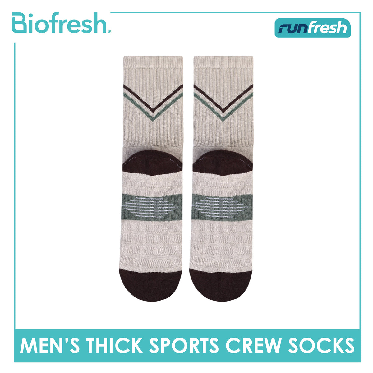 Biofresh Runfresh Men's Antimicrobial Cotton Thick Sports Crew Socks 1 pair RRMS611