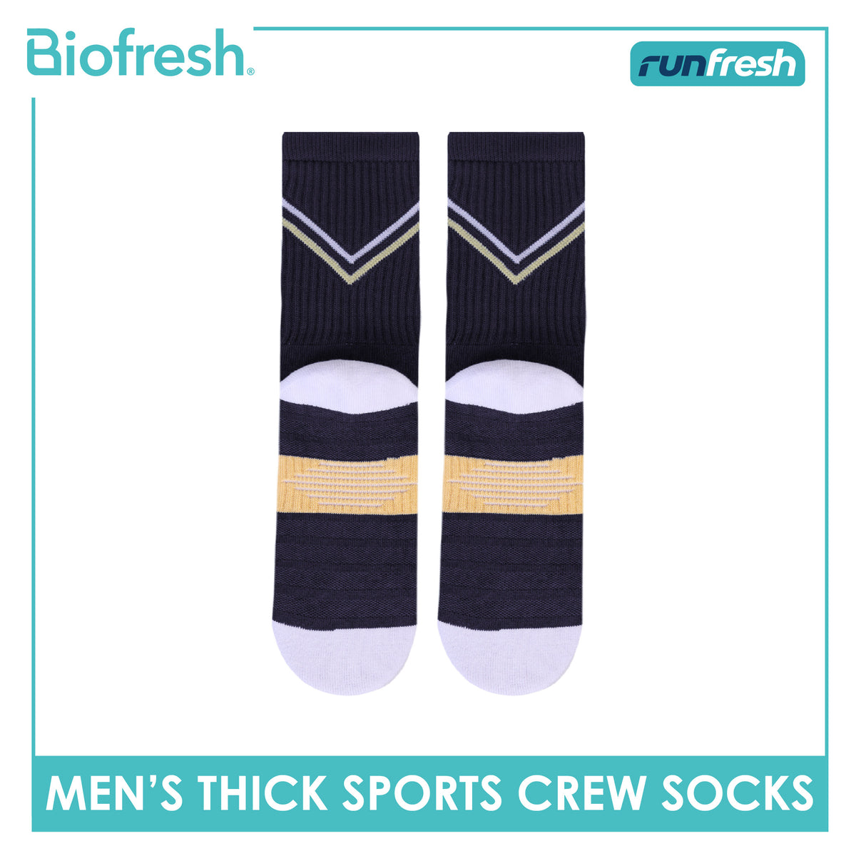 Biofresh Runfresh Men's Antimicrobial Cotton Thick Sports Crew Socks 1 pair RRMS611