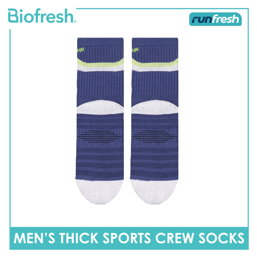 Biofresh Runfresh Men's Antimicrobial Cotton Embroidered Thick Sports Crew Socks 1 pair RRMSE632