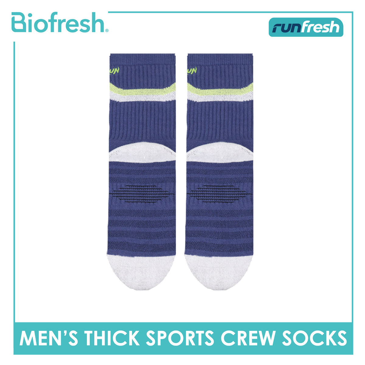 Biofresh Runfresh Men's Antimicrobial Cotton Embroidered Thick Sports Crew Socks 1 pair RRMSE632