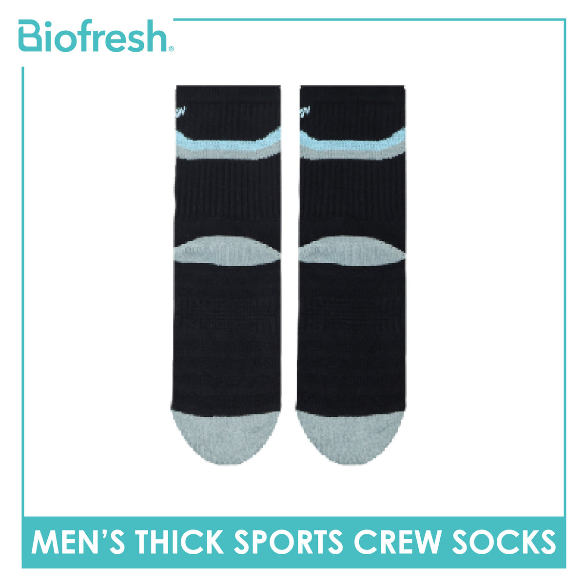 Biofresh Runfresh Men's Antimicrobial Cotton Embroidered Thick Sports Crew Socks 1 pair RRMSE632