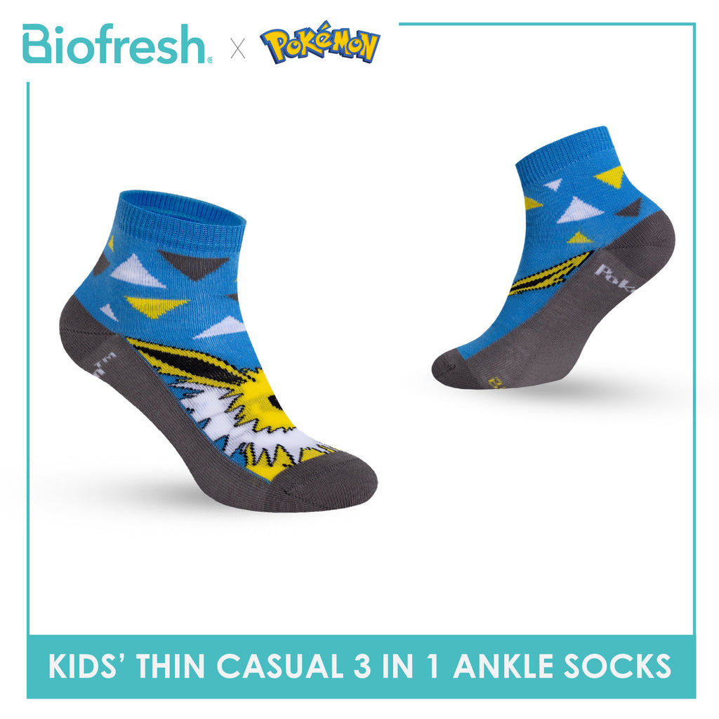 Biofresh | Pokemon Kids Antimicrobial Cotton Thin Casual Ankle Socks 3 pairs in 1 pack PKRBCG633