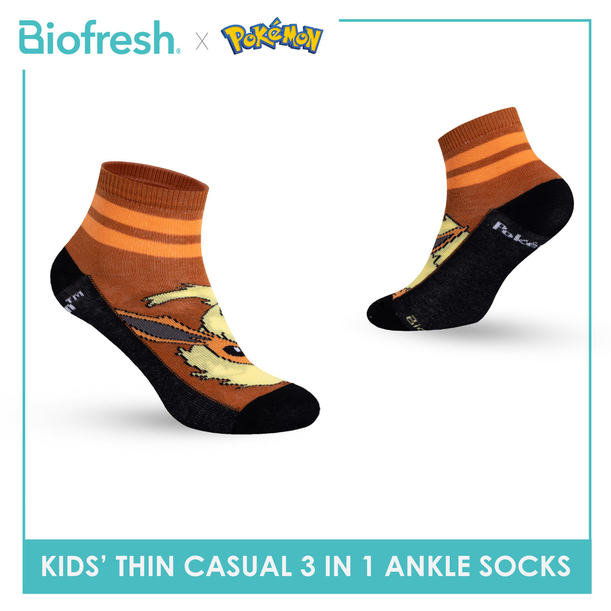 Biofresh | Pokemon Kids Antimicrobial Cotton Thin Casual Ankle Socks 3 pairs in 1 pack PKRBCG633