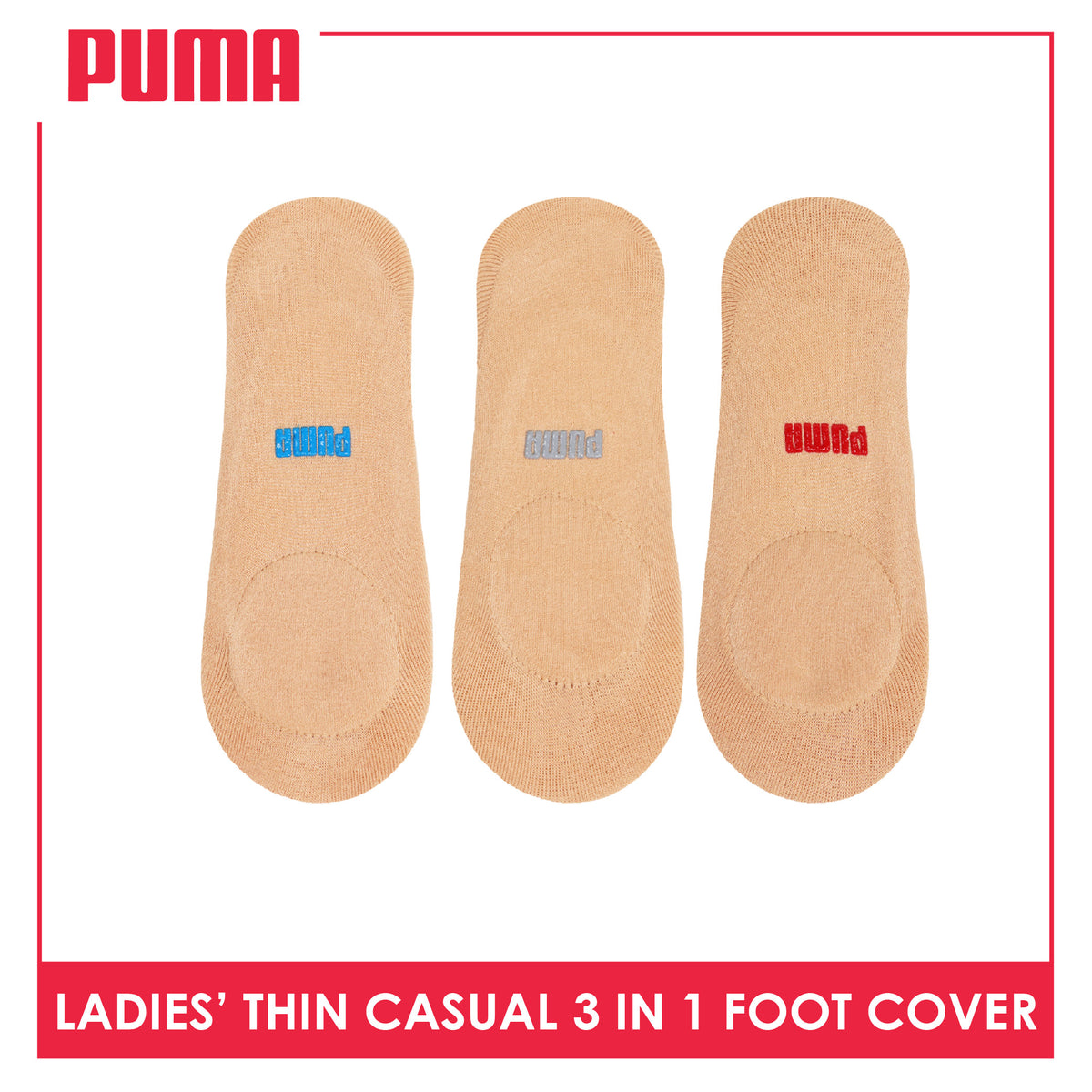 Puma Ladies' Cotton Lite Thin Casual Foot Cover 3 pairs in a pack PLFG1G