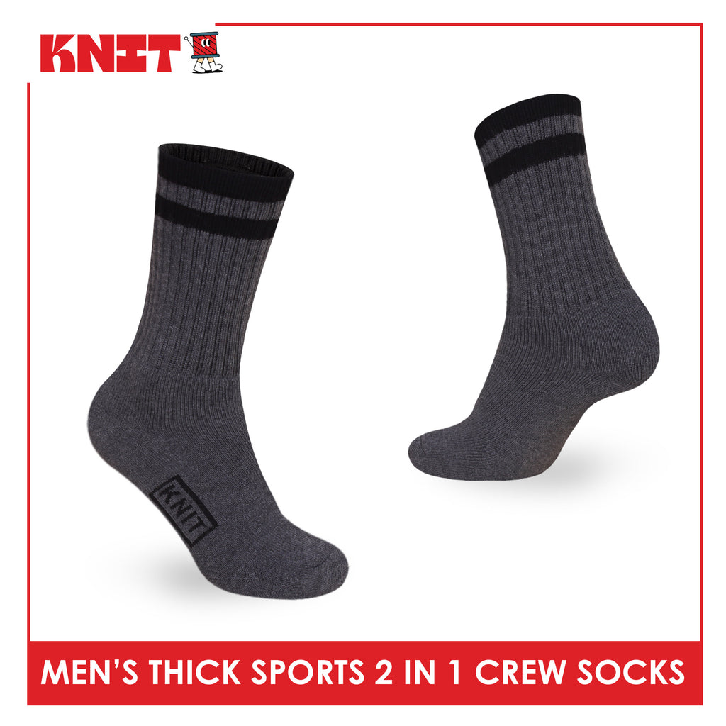 Knit Men's Cotton Thick Sports Crew Socks 2 pairs in 1 pack KMSKG5