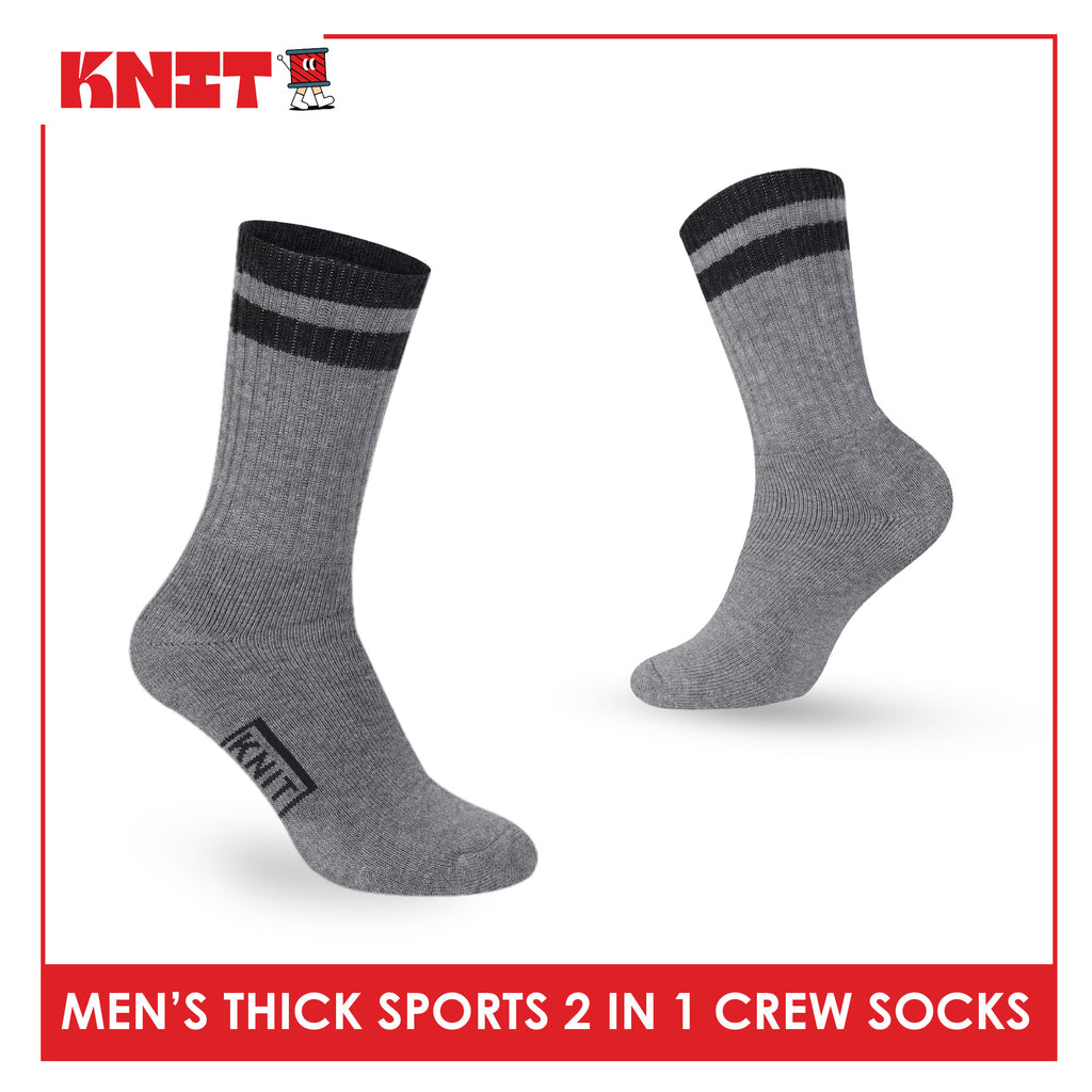 Knit Men's Cotton Thick Sports Crew Socks 2 pairs in 1 pack KMSKG5