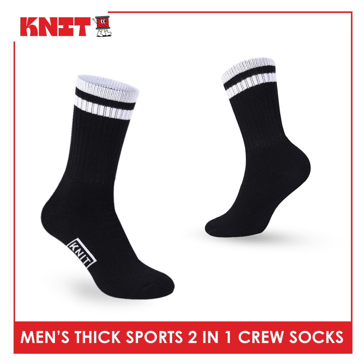 Knit Men's Cotton Thick Sports Crew Socks 2 pairs in 1 pack KMSKG5
