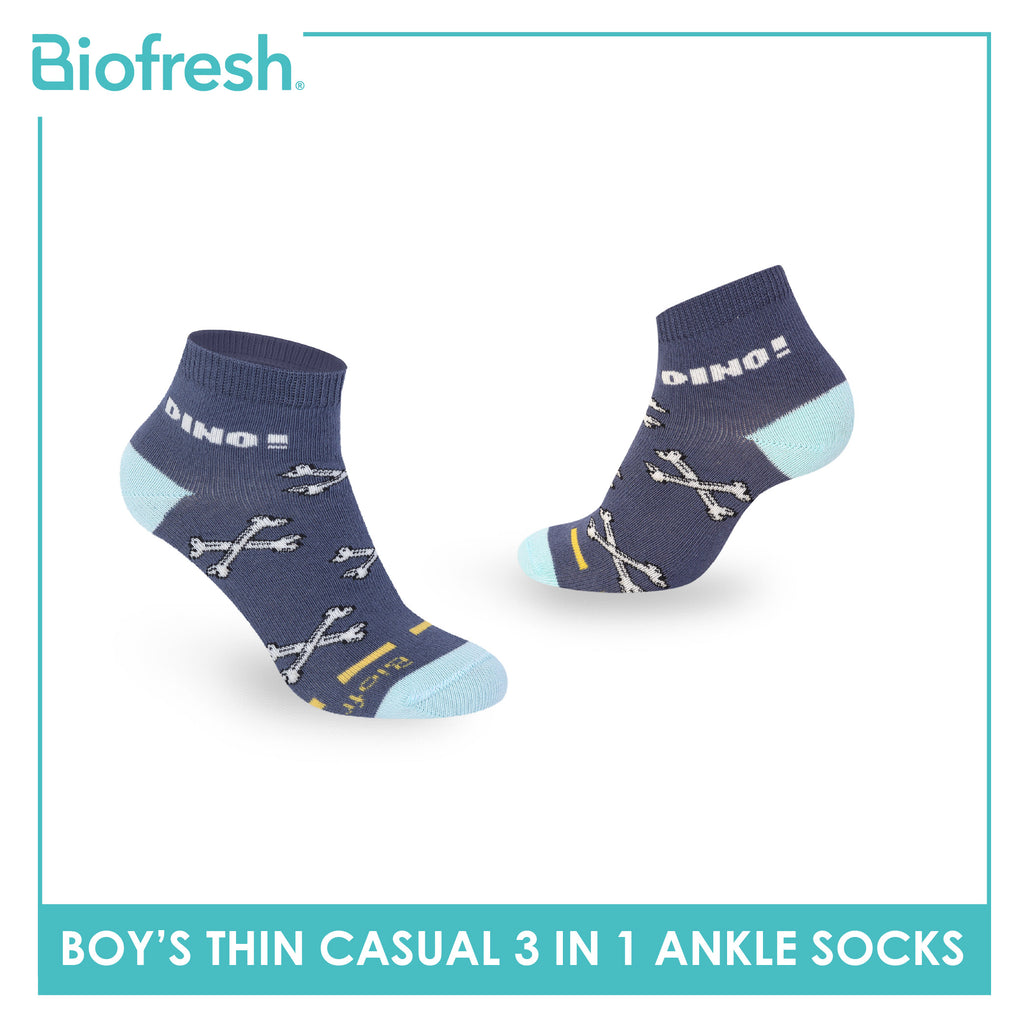 Biofresh Boys' Antimicrobial Cotton Thin Casual Ankle Socks 3 pairs in 1 pack RBCG614