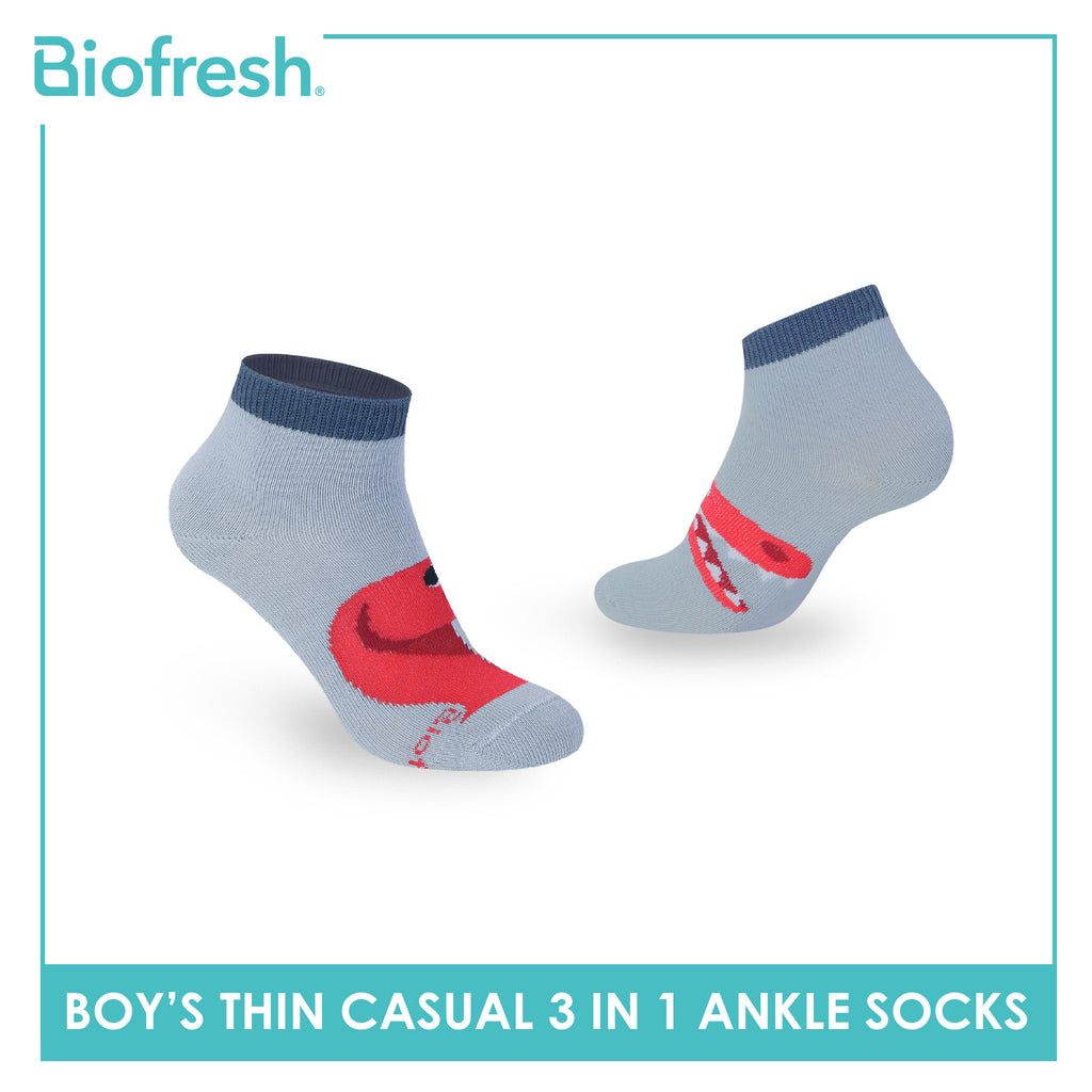 Biofresh Boys' Antimicrobial Cotton Thin Casual Ankle Socks 3 pairs in 1 pack RBCG614