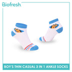 Biofresh Boys' Antimicrobial Cotton Thin Casual Ankle Socks 3 pairs in 1 pack RBCG614