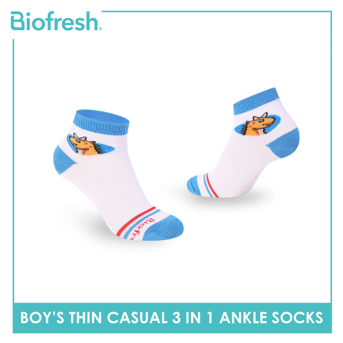 Biofresh Boys' Antimicrobial Cotton Thin Casual Ankle Socks 3 pairs in 1 pack RBCG614