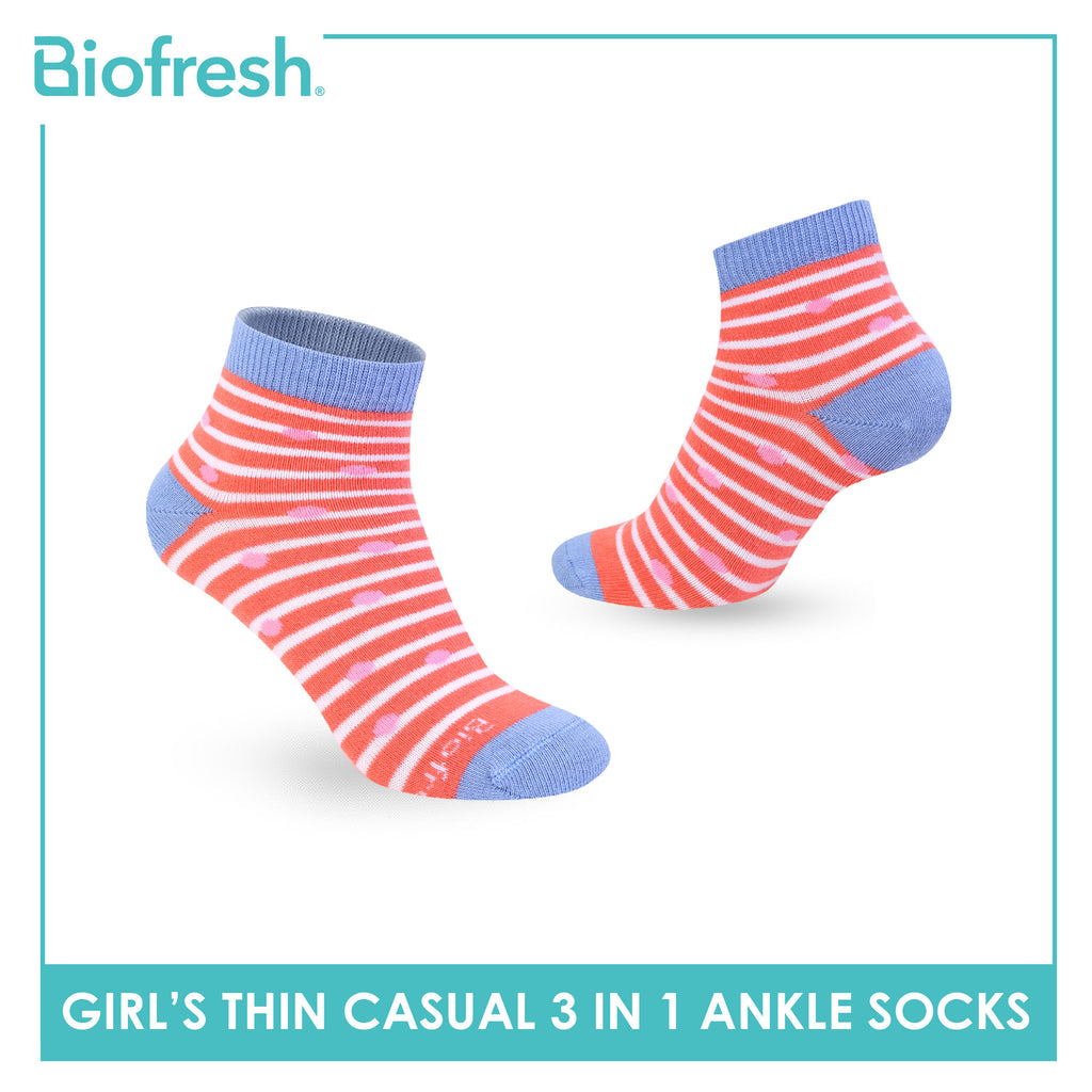 Biofresh Girl's Antimicrobial Cotton Thin Casual Ankle Socks 3 pairs in 1 pack RGCG613