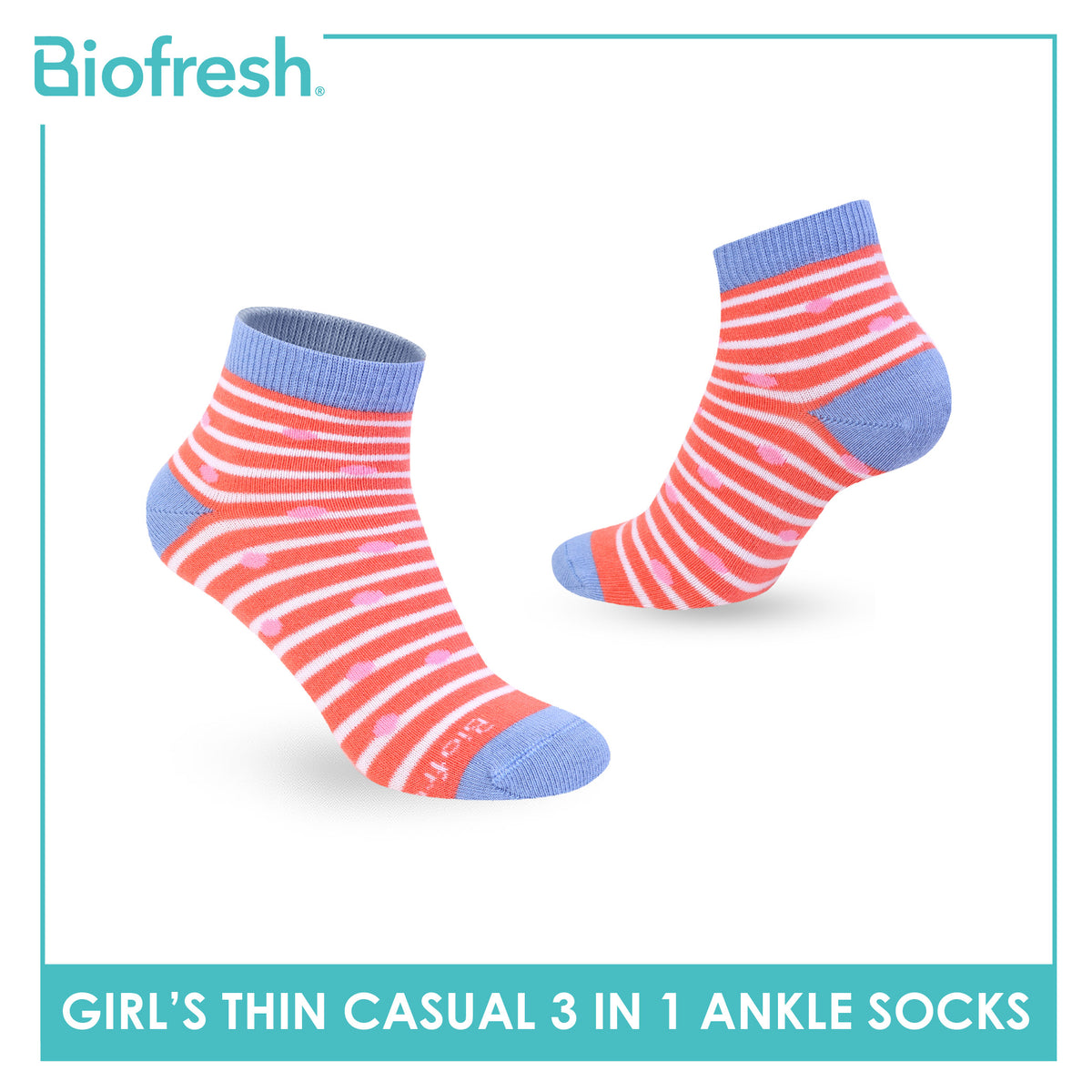 Biofresh Girl's Antimicrobial Cotton Thin Casual Ankle Socks 3 pairs in 1 pack RGCG613