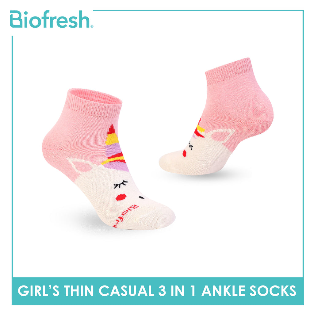 Biofresh Girl's Antimicrobial Cotton Thin Casual Ankle Socks 3 pairs in 1 pack RGCG613