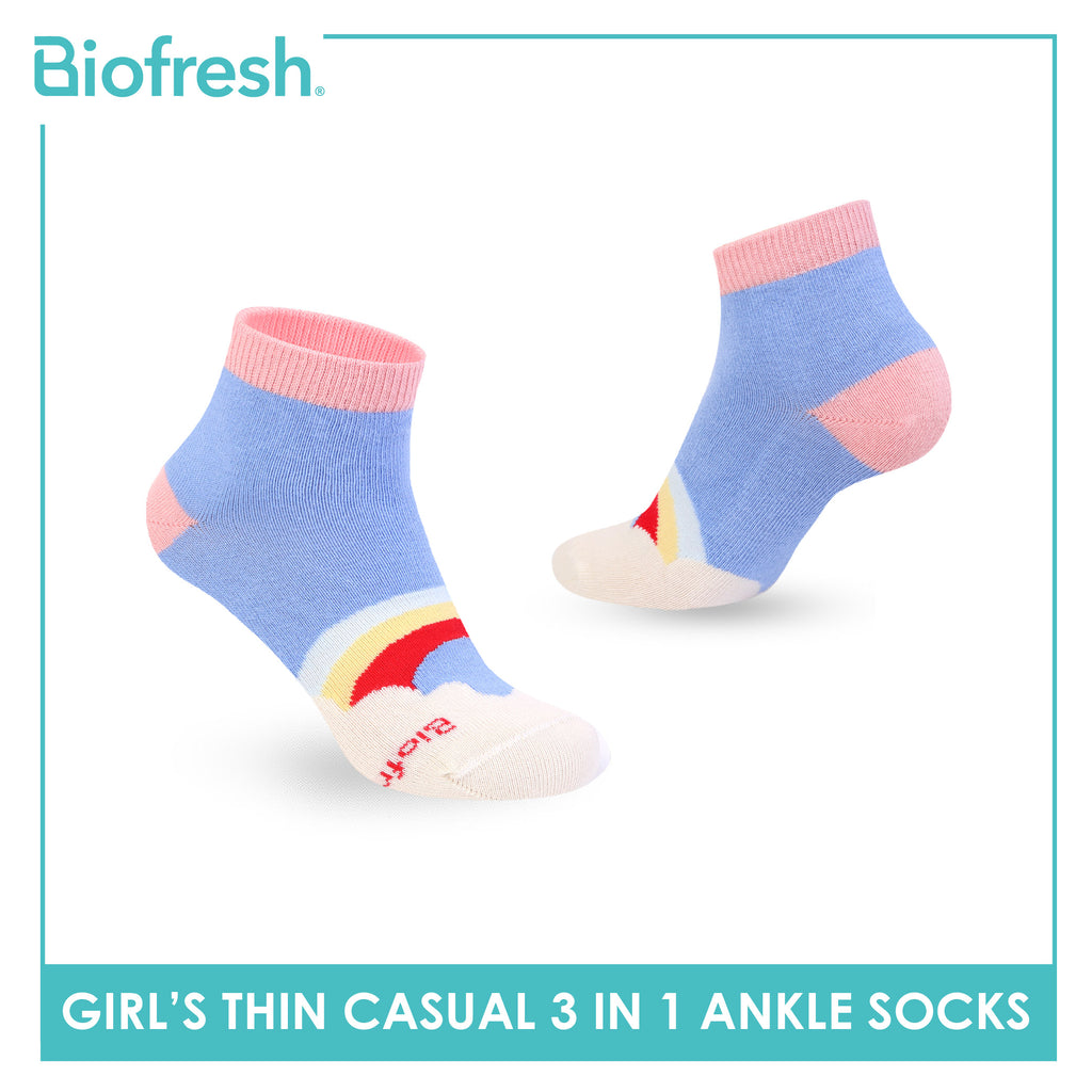 Biofresh Girl's Antimicrobial Cotton Thin Casual Ankle Socks 3 pairs in 1 pack RGCG613