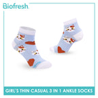 Biofresh Girl's Antimicrobial Cotton Thin Casual Ankle Socks 3 pairs in 1 pack RGCG615