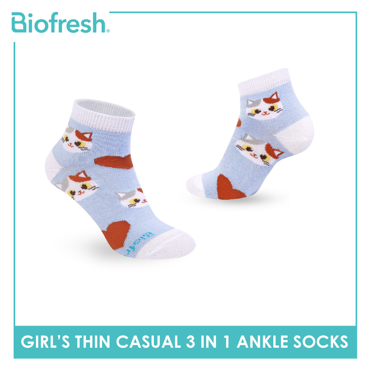 Biofresh Girl's Antimicrobial Cotton Thin Casual Ankle Socks 3 pairs in 1 pack RGCG615