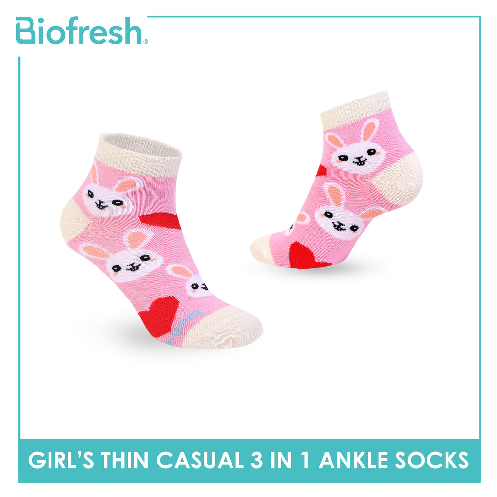Biofresh Girl's Antimicrobial Cotton Thin Casual Ankle Socks 3 pairs in 1 pack RGCG615
