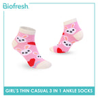 Biofresh Girl's Antimicrobial Cotton Thin Casual Ankle Socks 3 pairs in 1 pack RGCG615