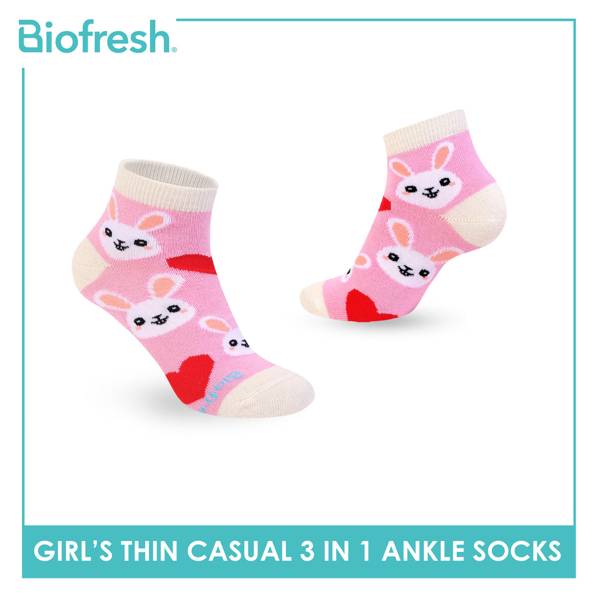 Biofresh Girl's Antimicrobial Cotton Thin Casual Ankle Socks 3 pairs in 1 pack RGCG615