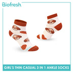 Biofresh Girl's Antimicrobial Cotton Thin Casual Ankle Socks 3 pairs in 1 pack RGCG615