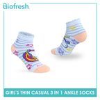Biofresh Girl's Antimicrobial Cotton Thin Casual Ruffle Ankle Socks 3 pairs in 1 pack RGCG633