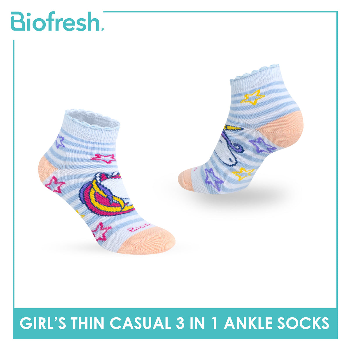 Biofresh Girl's Antimicrobial Cotton Thin Casual Ruffle Ankle Socks 3 pairs in 1 pack RGCG633