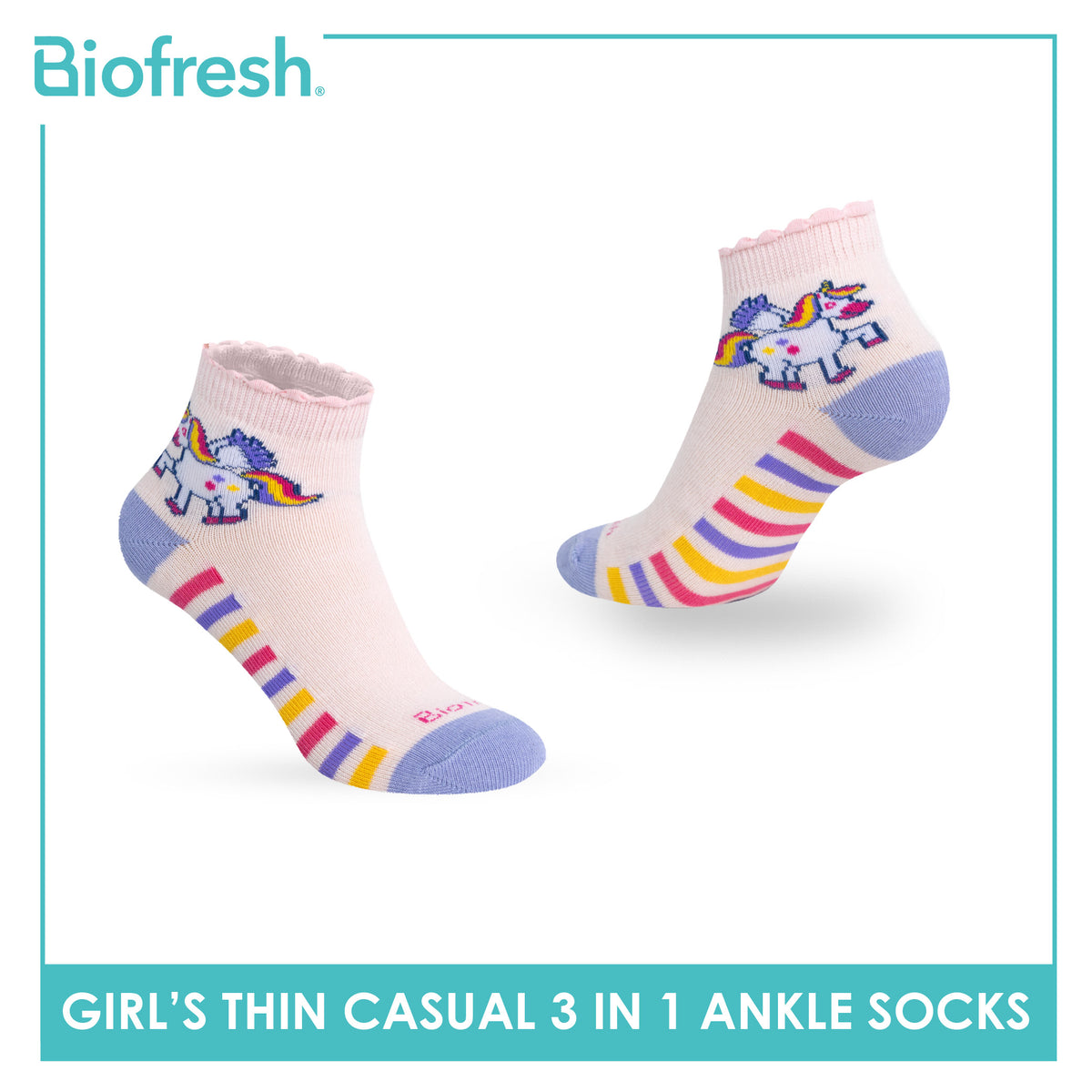 Biofresh Girl's Antimicrobial Cotton Thin Casual Ruffle Ankle Socks 3 pairs in 1 pack RGCG633