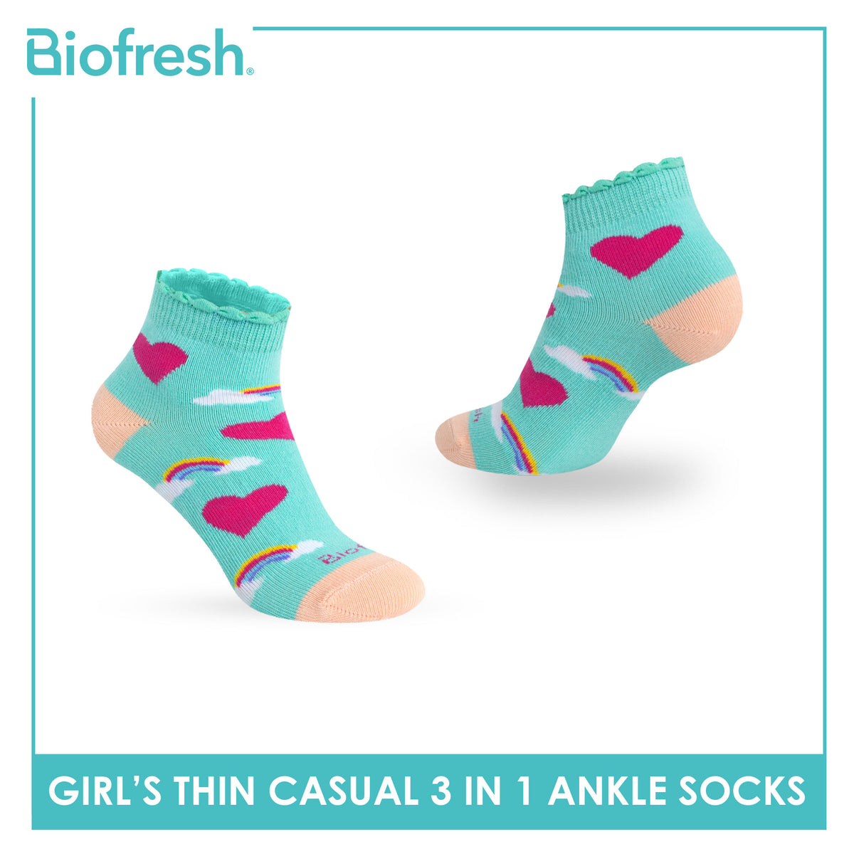 Biofresh Girl's Antimicrobial Cotton Thin Casual Ruffle Ankle Socks 3 pairs in 1 pack RGCG633