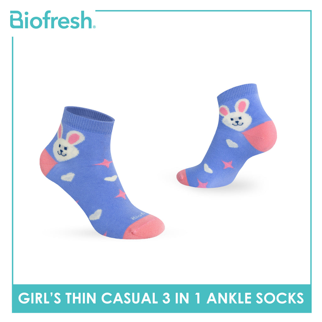 Biofresh Girl's Antimicrobial Cotton Thin Casual Ankle Socks 3 pairs in 1 pack RGCG635
