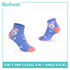 Biofresh Girl's Antimicrobial Cotton Thin Casual Ankle Socks 3 pairs in 1 pack RGCG635