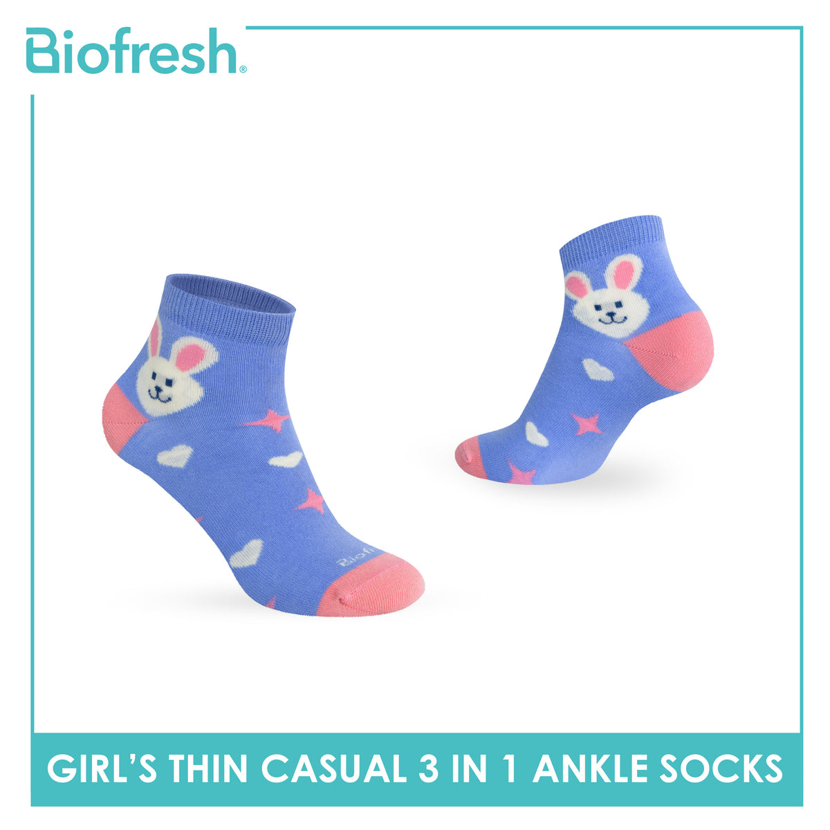 Biofresh Girl's Antimicrobial Cotton Thin Casual Ankle Socks 3 pairs in 1 pack RGCG635