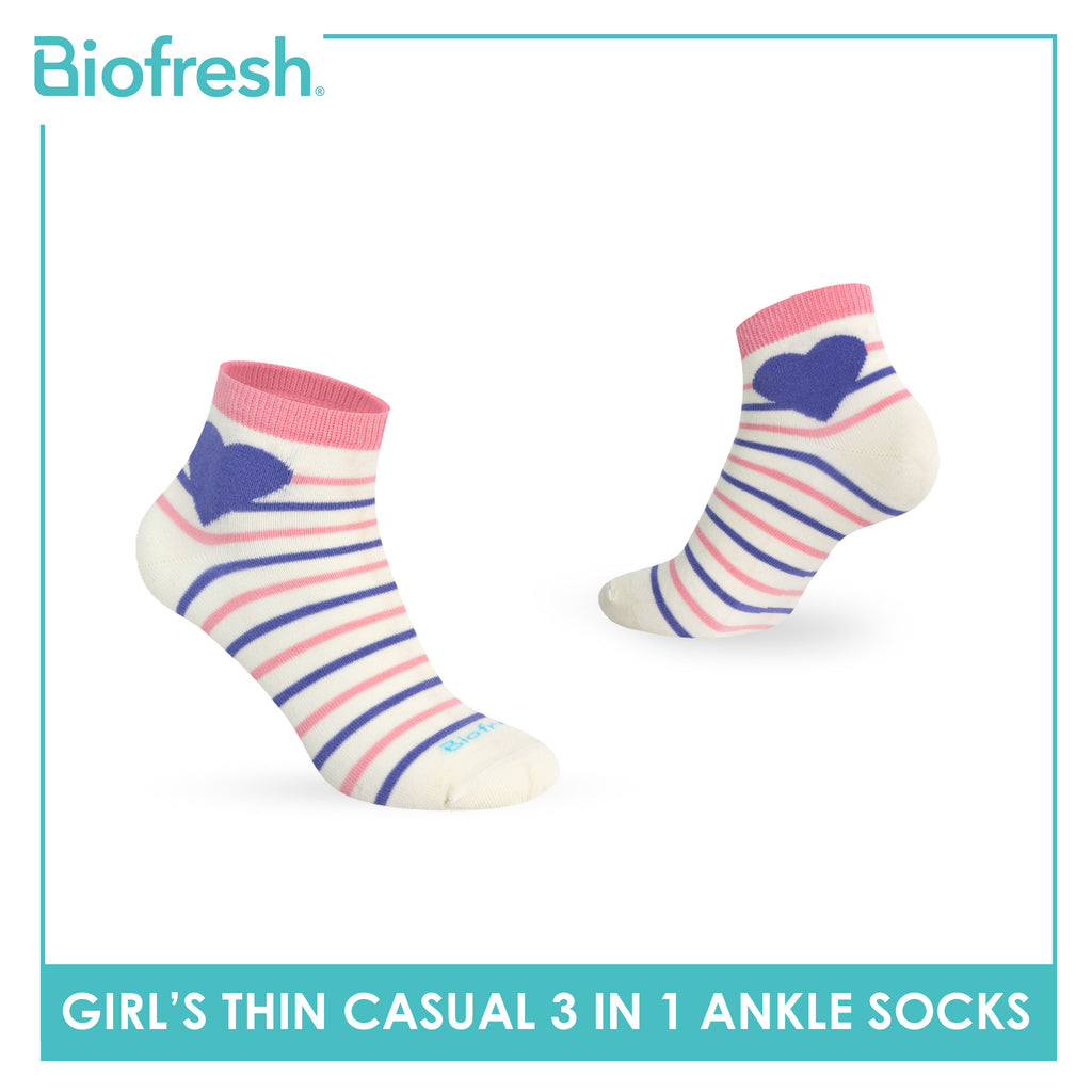 Biofresh Girl's Antimicrobial Cotton Thin Casual Ankle Socks 3 pairs in 1 pack RGCG635