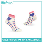 Biofresh Girl's Antimicrobial Cotton Thin Casual Ankle Socks 3 pairs in 1 pack RGCG635
