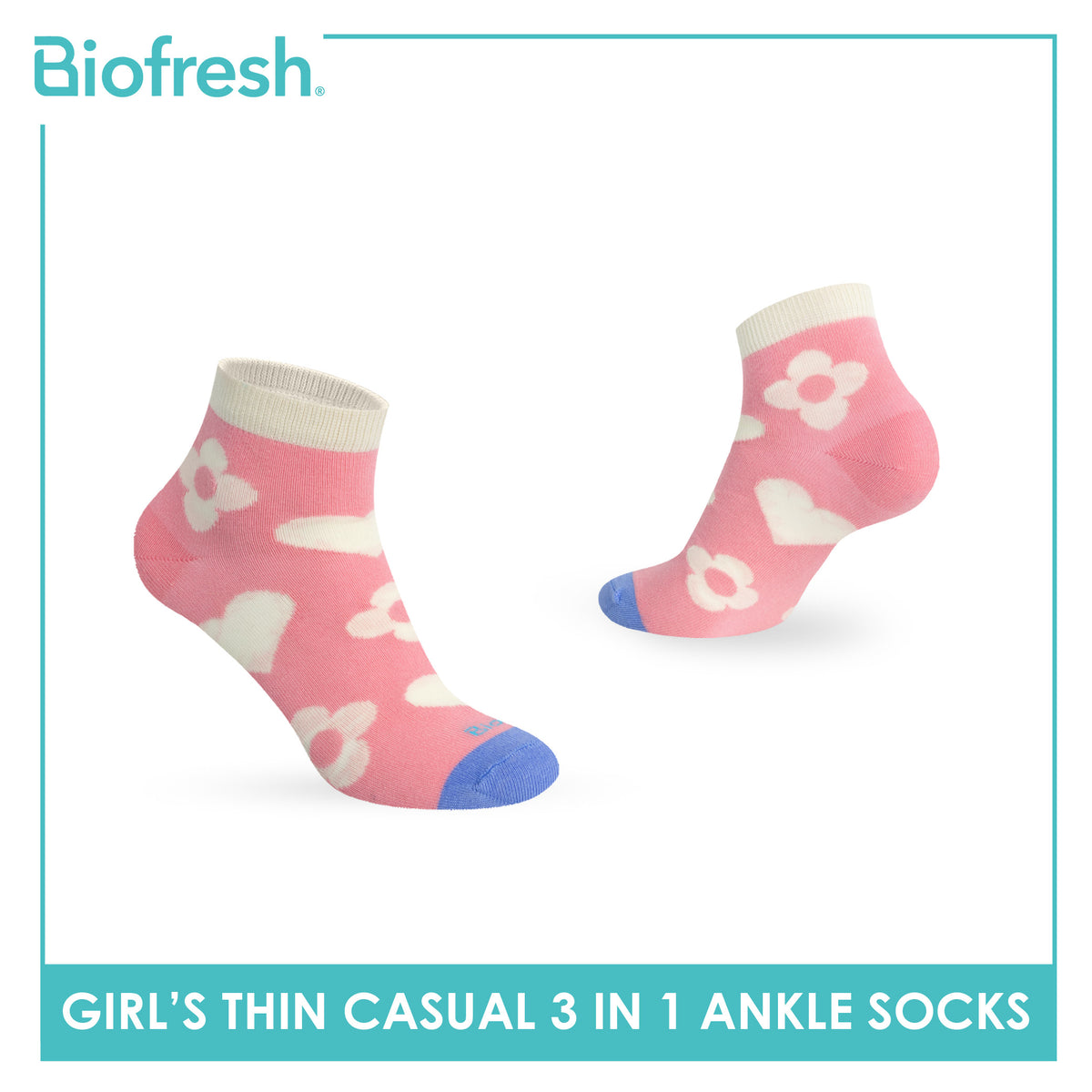 Biofresh Girl's Antimicrobial Cotton Thin Casual Ankle Socks 3 pairs in 1 pack RGCG635