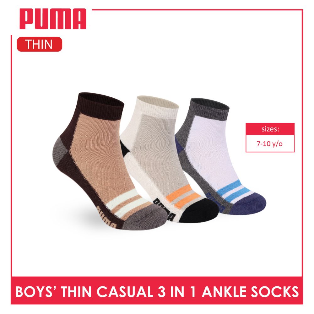 Puma Boys’ Cotton Thin Casual Ankle Socks 3 pairs in 1 pack PBCG612
