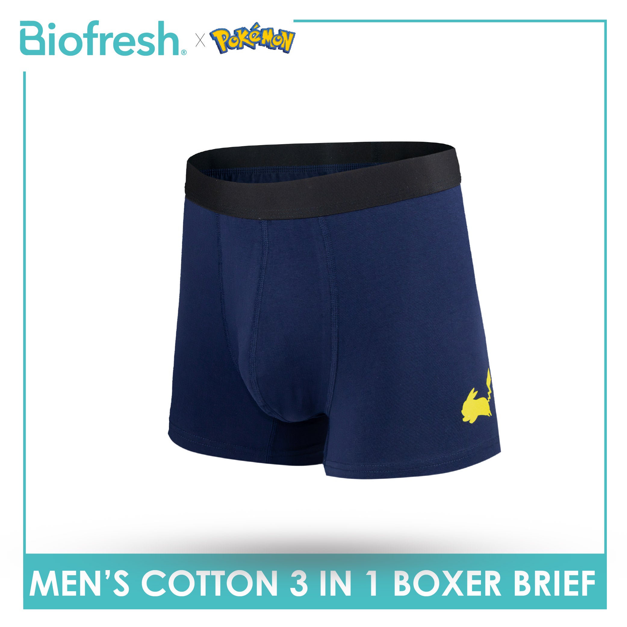 Biofresh | Pokemon Men's Antimicrobial Cotton Boxer Brief 3 pieces in a pack PKMBBG631