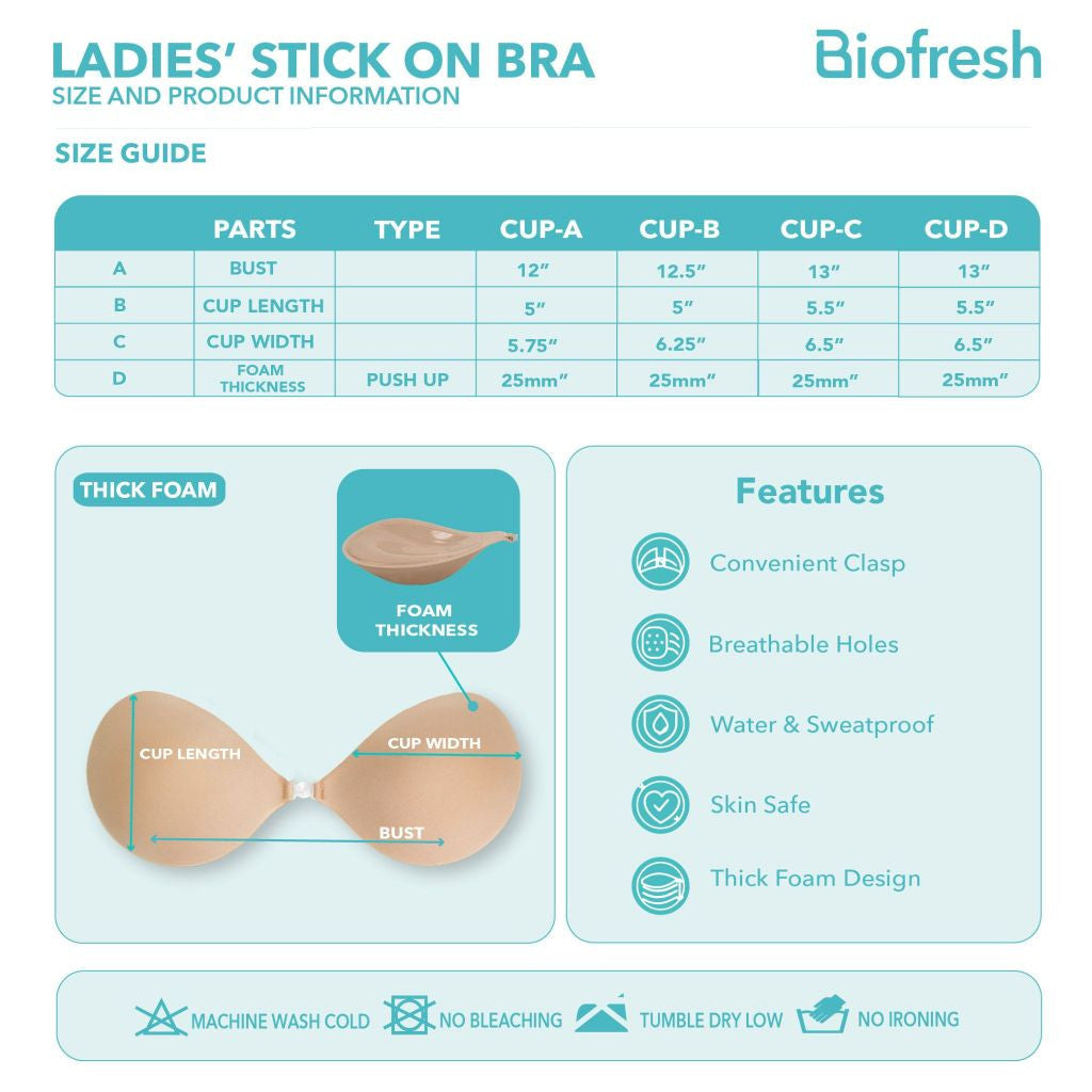 Biofresh Ladies’ Stick-On Bra with Silicone Adhesive (Thick Foam) 1 piece ULSBR632