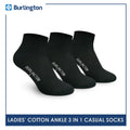 Burlington Ladies' Cotton Ankle Lite Thin Casual Socks 3 pairs in 1 pack 622