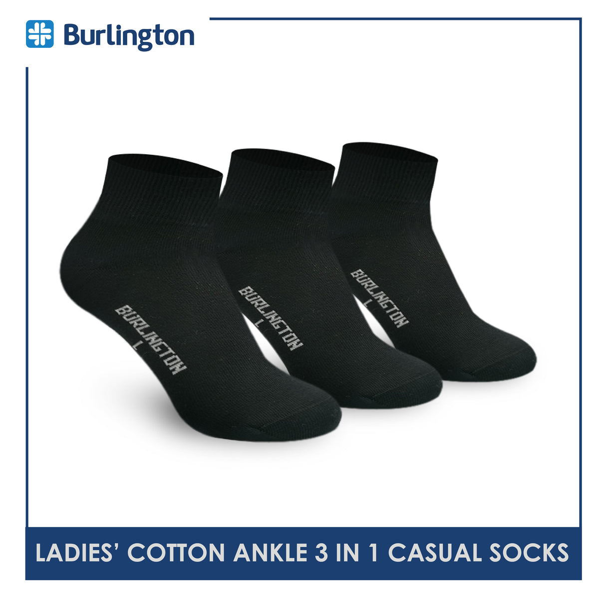 Burlington Ladies' Cotton Ankle Lite Thin Casual Socks 3 pairs in 1 pack 622