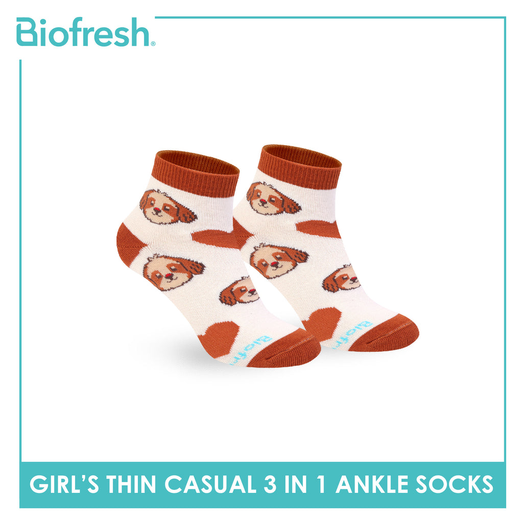 Biofresh Girl's Antimicrobial Cotton Thin Casual Ankle Socks 3 pairs in 1 pack RGCG615