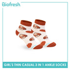 Biofresh Girl's Antimicrobial Cotton Thin Casual Ankle Socks 3 pairs in 1 pack RGCG615
