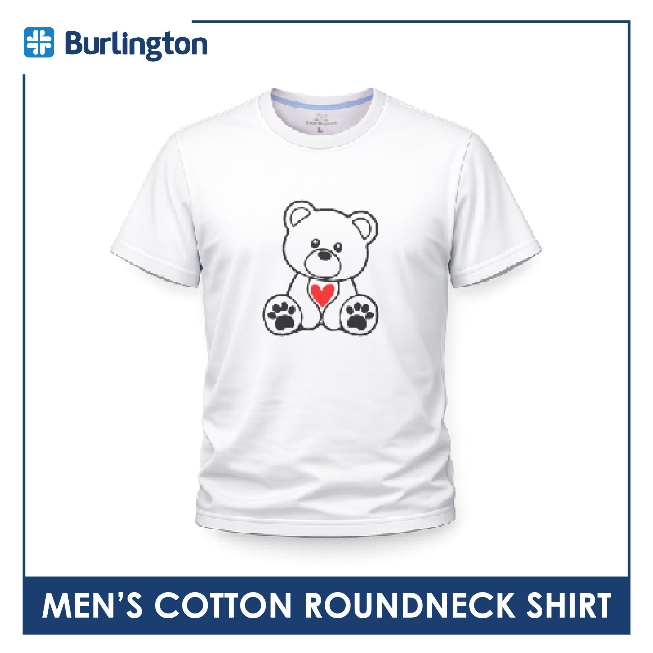 Burlington Men’s Cotton Bearlington Valentine’s Heart Roundneck Shirt 1pc TBMDSR2