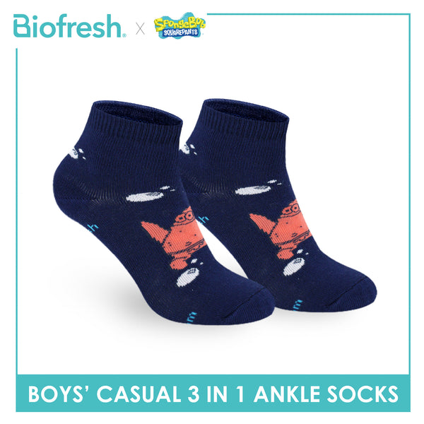 Biofresh | SpongeBob Boys' Antimicrobial Cotton Thin Casual Ankle Socks 3 pairs in 1 pack SBRBCG532