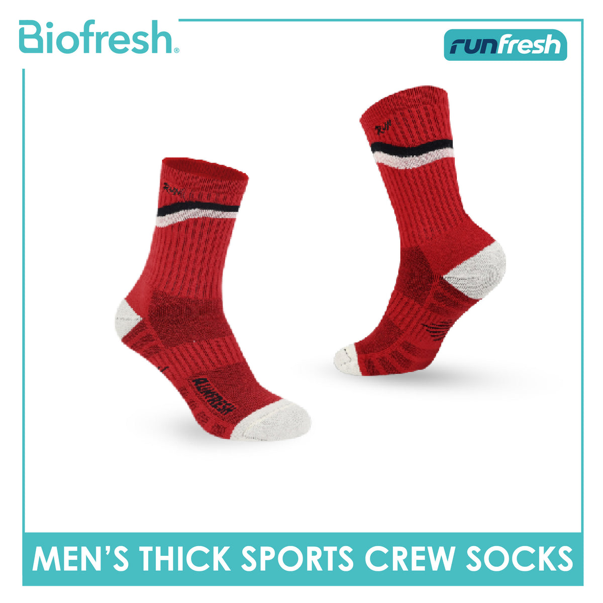 Biofresh Runfresh Men's Antimicrobial Cotton Embroidered Thick Sports Crew Socks 1 pair RRMSE632