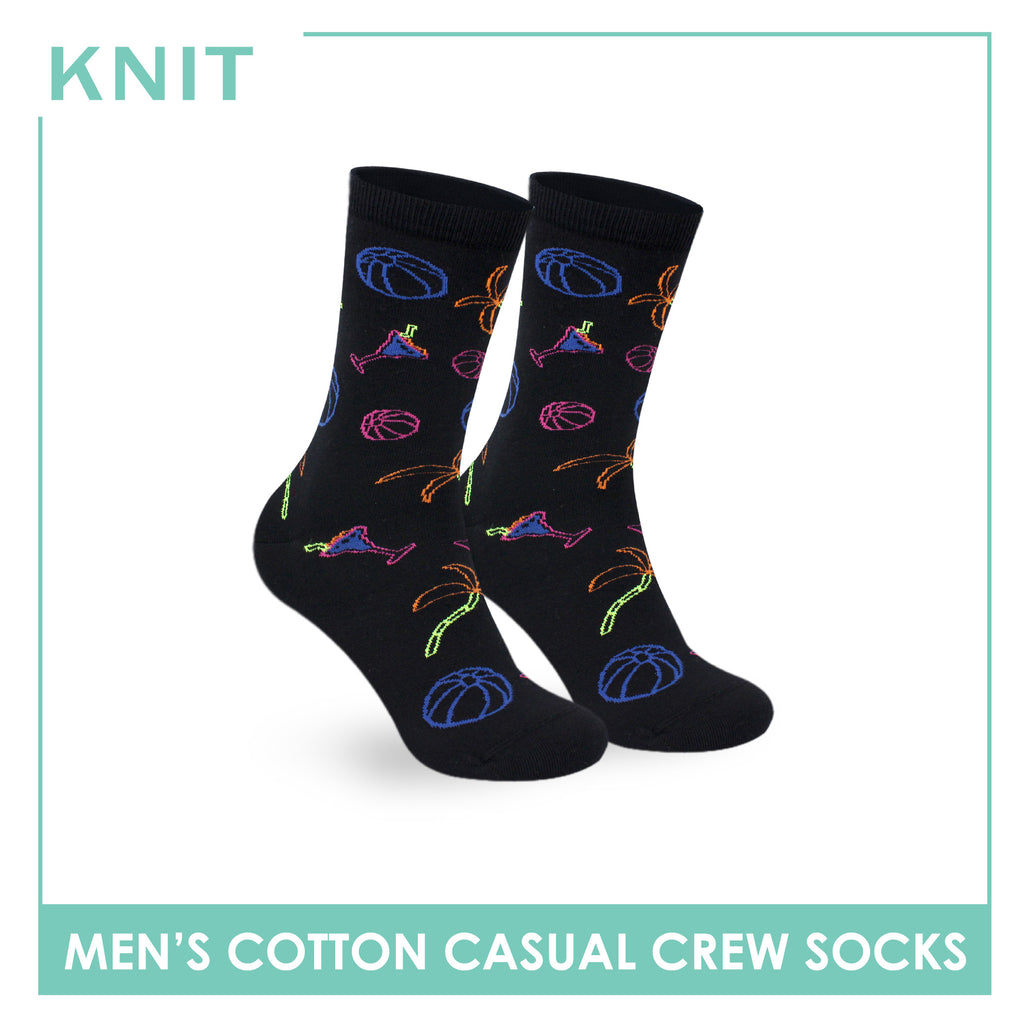Knit Men's Beach (Black) Cotton Thin Casual Crew Socks 1 pair KMC531