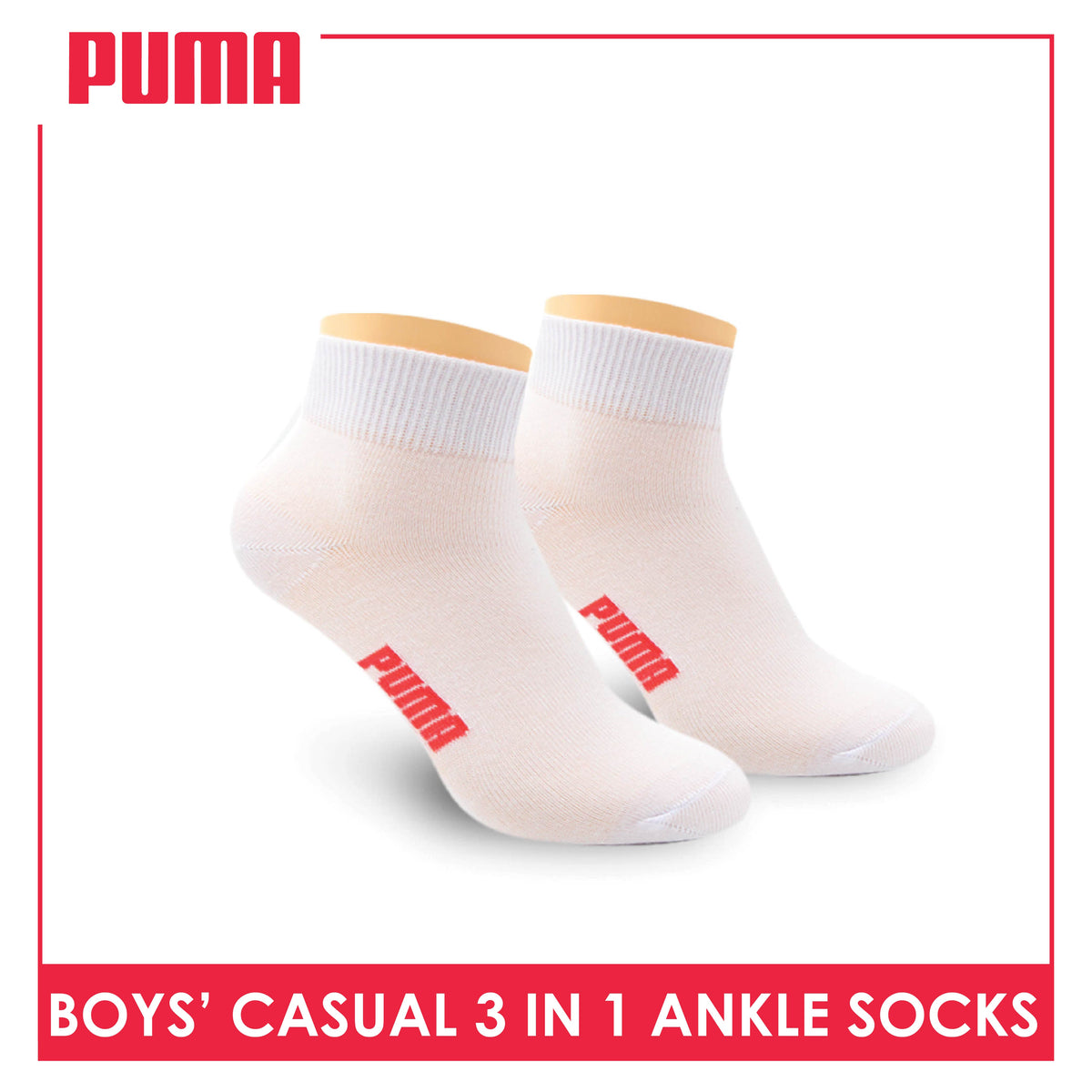 Puma Boys’ Cotton Thin Casual Ankle Socks 3 pairs in a pack PBCKG24