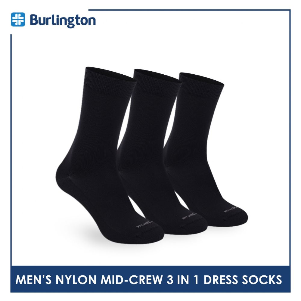 Burlington Men's Nylon Mini Crew Dress Socks 3 pairs in 1 pack BMDG2