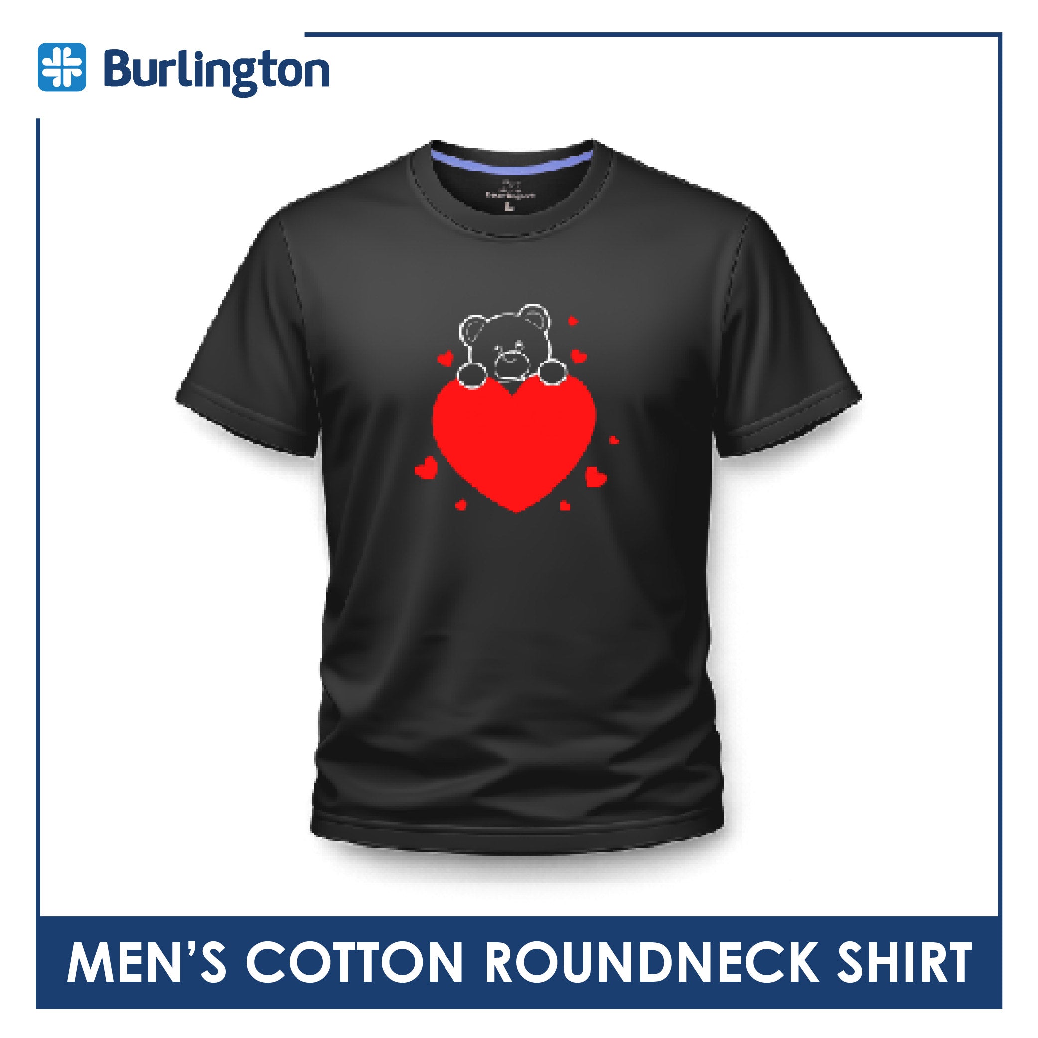 Burlington Men’s Cotton Bearlington Valentine’s Heart Roundneck Shirt 1pc TBMDSR2