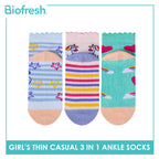 Biofresh Girl's Antimicrobial Cotton Thin Casual Ruffle Ankle Socks 3 pairs in 1 pack RGCG633